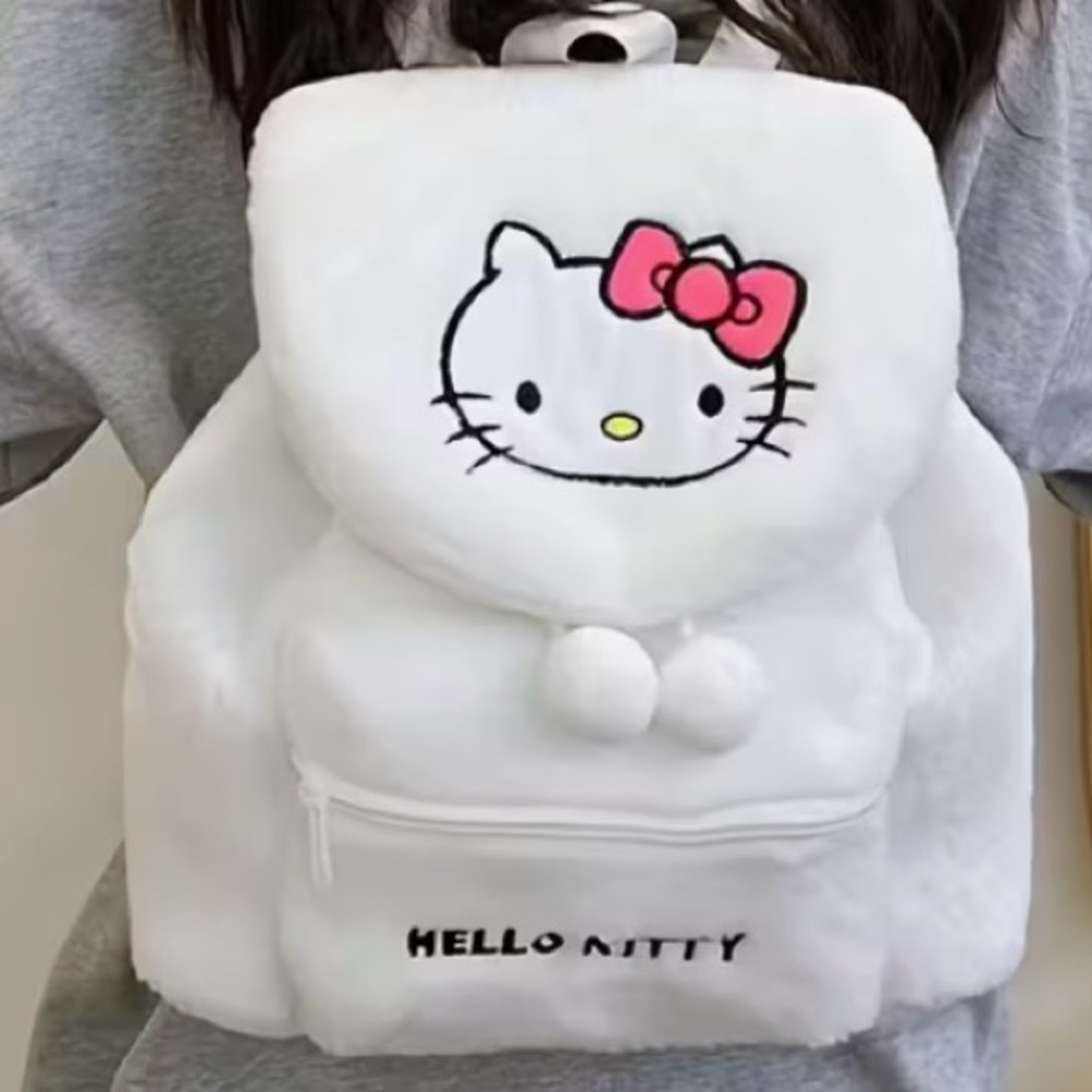 Hello Kitty Plush Backpack with Pink Bow